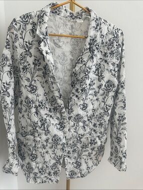 Joie Black and White Floral Linen Blazer